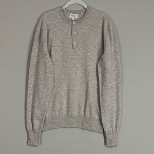 Elk Head L Merino Wool Cashmere Henley Sweater Oatmeal Heather Knit